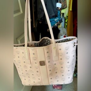 MCM Light Pink Tote with Checkered Interior